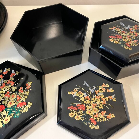 Vintage Set of 3 Nesting Hexagon Trinket Boxes - 90's Home Decor - Teenager Gift - Picture 4 of 6